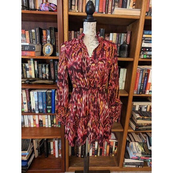 House of Harlow 1960 metallic thread red and orange long sleeve tie waist mini d - Picture 1 of 5